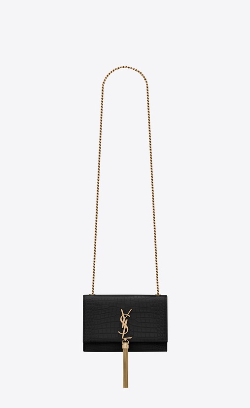 kate small with tassel in embossed crocodile shiny leather